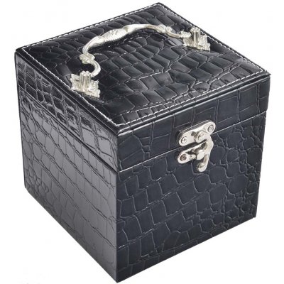 JKBox luxusní třípatrová kožená šperkovnice na drahé šperky se zrcadlem hnědo černá