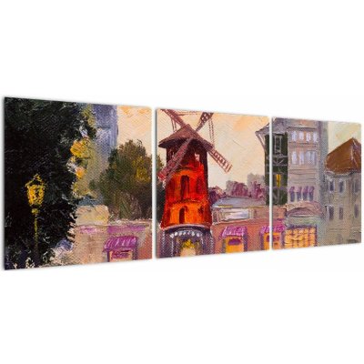 Obraz - Moulin rouge, Paříž, Francie, třídílný 120x40 cm