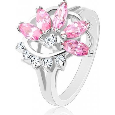 Šperky eshop prsten s lesklými rozdělenými rameny růžovo čirý poloviční květ R32.30 – Zboží Mobilmania