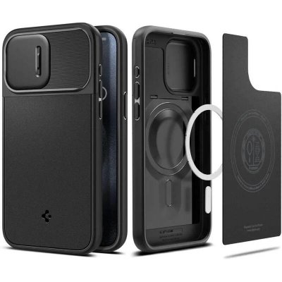 SPIGEN OPTIK ARMOR na mobil Apple iPhone 15 Pro Max Černé s krytkou fotoaparátů a podporou Silikonové MagSafe – Zboží Mobilmania