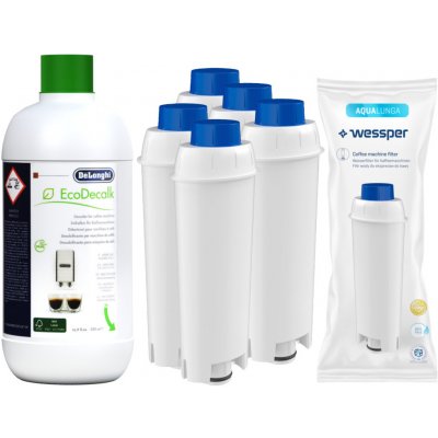 Wessper Sada DeLonghi EcoDecalk 500 ml + 5x vodní filtr Wessper AquaLunga