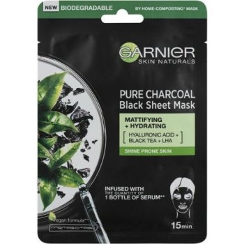 Garnier Pure Charcoal černá textilní maska s extraktem z černého čaje 28 g