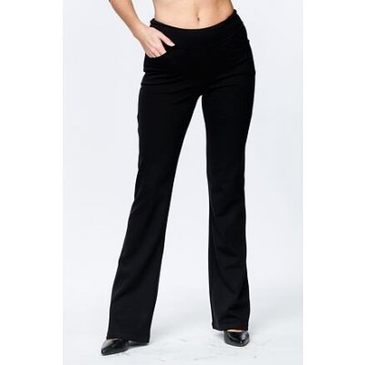 Elegantní rozšířené černé dámské kalhoty s kapsami 362