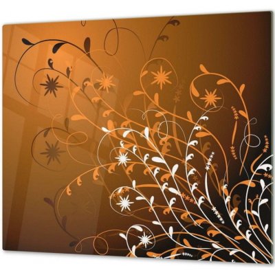 Glasdekor Ochranná deska malované bílo hnědé listí - Ochranná deska: 70x70cm, Lepení na zeď: S lepením na zeď