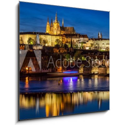 Obraz 1D - 50 x 50 cm - Prague Castle, Hradcany reflecting in Vltava river in Prague, Czech Republic at night Pražský hrad, Hradčany odrážející se v řece Vltavě v Praze, – Hledejceny.cz