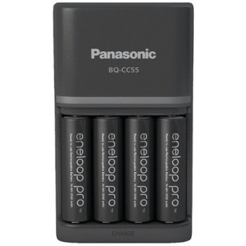 Panasonic Eneloop Charger BQ-CC55 + 4 x R6/AA Eneloop PRO 2500mAh BK-3HCDE K-KJ55HCD40E