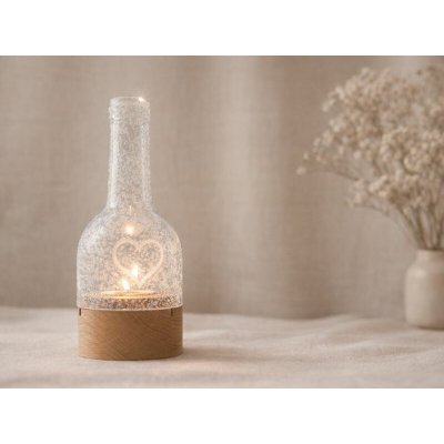 DT GLASS Svícen z lahve od vína s ruční malbou - srdce dub olejovaný (tmavší tón) – Hledejceny.cz