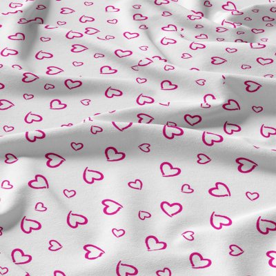 Dekorační bavlněná látka, metráž, Srdíčka Růžová na Bílém – Sleviste.cz