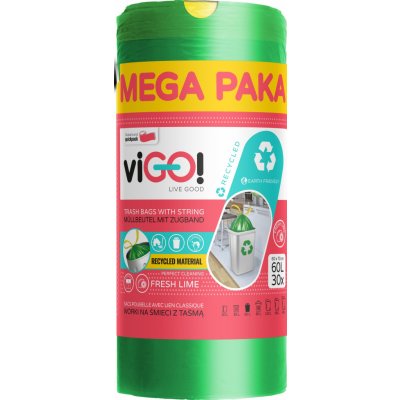 viGO! Pytle zatahovací XXL LDPE 3vrstvé 60l 25µm 30 ks limetka