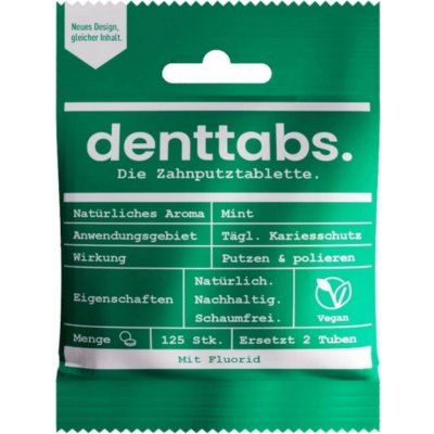 Denttabs přírodní zubní pasta v tabletách bez fluoridu 125 ks 40 g