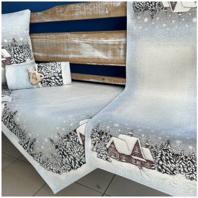 Tegatex Gobelínový ubrus chenille vánoční chaloupka šedá 40x140 cm – Sleviste.cz