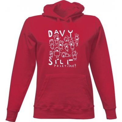 Dámská mikina s kapucí potiskem Davy šílí dámské Červená – Zboží Dáma