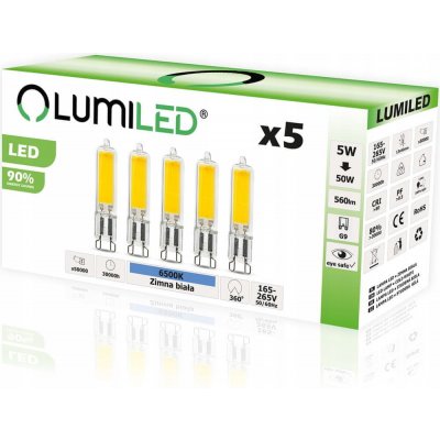 Lumiled 5x LED žárovka COB G9 CAPSULE 5W = 50W 560lm 6500K Studená bílá 360°