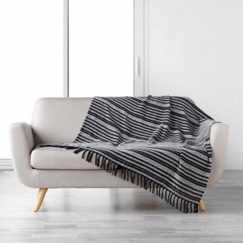 Douceur d'intérieur bavlna deka s třásnemi Tissia černá 125x150