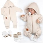 Baby Nellys Bavlněný oteplený overálek s kapucí rukavičky botky 3D sada Nature sv. béžový – Sleviste.cz
