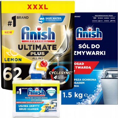 Finish Ultimate Plus kapsle do myčky Citron 62 ks + čisti 250 ml + sůl 1,5 kg – Hledejceny.cz