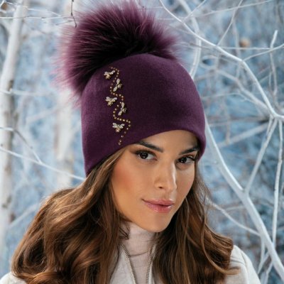 Krumlova Dámská zimní čepice s bambulí Woolmark fialová W-0902/2040 – Hledejceny.cz