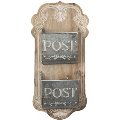 Hnědá dřevěná nástěnná dekorace s přihrádkami na poštu – 26x10x53 cm