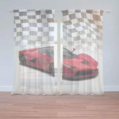 Sablio Záclony Ferrari Závodní vlajka: 2ks 150x250cm – Hledejceny.cz