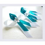 Svatební mašličky s kytičkou 4 cm - bílo-tyrkysové – Zboží Dáma