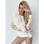 Fashionweek Pletený svetr s ozdobnými rukávy a kulatým výstřihem NB5918 krémová – Zboží Mobilmania