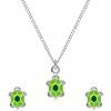 Šperky eshop stříbrná dvojdílná sada náhrdelník a náušnice želvička se zelenou glazurou na krunýři R24.10