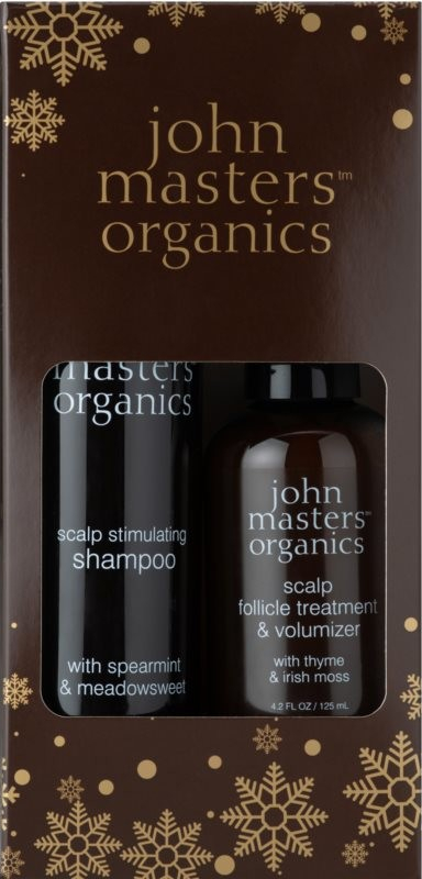 John Masters Organics Scalp Duo Spearmint & Meadowsweet detoxikační šampon pro obnovu zdravé vlasové pokožky 236 ml + Thyme & Irish Moss sprej pro růst vlasů a posílení od kořínků 125