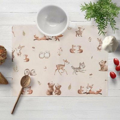 Biante Dětské bavlněné prostírání Sandra SA-758 Hnědá lesní zvířátka na pudrově béžovém 30x40 cm – Zboží Dáma