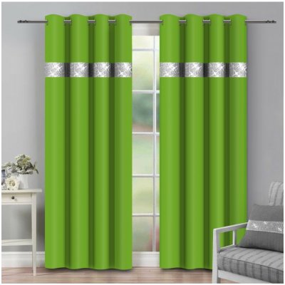 Mondo Italia Závěs na kroužcích se zirkóny 140x250 cm světle zelený Zelená 140x250 cm – Zboží Mobilmania