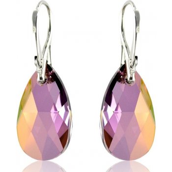 Swarovski Elements Pear krystal stříbrné visací fialové slzičky kapky 31242.3 Lilac Shadow fialová vínová bordó růžovo zlatá duhová