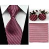Kravata Růžovo černý Set kravata kapesník a manžetové knoflíčky Stripe