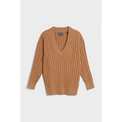 Gant svetr D1. TWISTED CABLE V NECK hnědá – Zboží Mobilmania