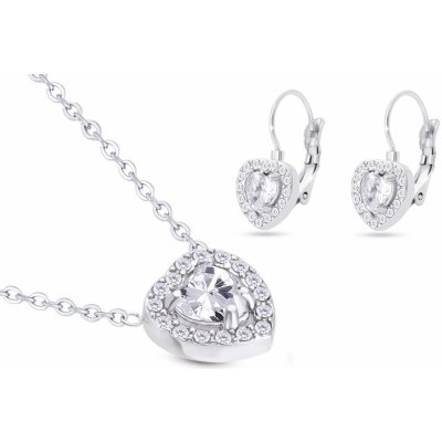 Ellami 305 Set řetízek a visací náušnice, srdce osázené čirým zirkonem – Hledejceny.cz