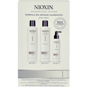 Nioxin System 1 Cleanser šampon 150 ml + System 1 Cleanser šampon 150 ml + System 1 Scalp Revitaliser kondicionér 50 ml System 1 Scalp Treatment Pro jemné a chemicky neošetřené vlasy dárková sada