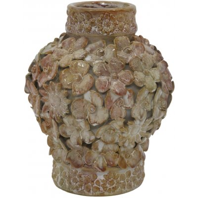 Růžová kameninová váza s květinovou dekorací – Ø 15,5*19 cm - Chic Antique – Hledejceny.cz