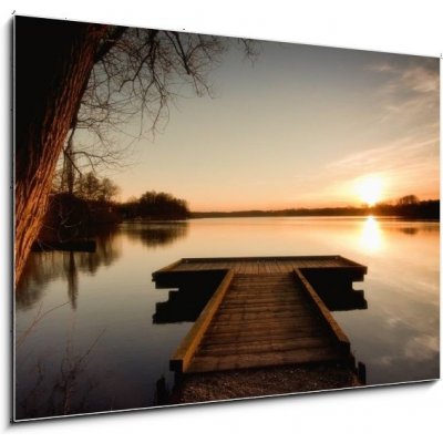 Obraz 1D - 100 x 70 cm - The bridge to the lake under the sunset Most přes jezero pod západem slunce – Zboží Mobilmania