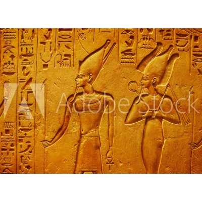 WEBLUX 334138862 Fototapeta vliesová Ancient Egypt hieroglyphics with pharaoh and ankh Starověké egyptské hieroglyfy s faraonem a ankh rozměry 200 x 144 cm – Zboží Mobilmania