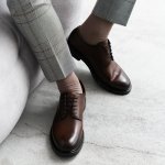 Steven Hladké pánské ponožky k obleku art.056 tmavě hnědá