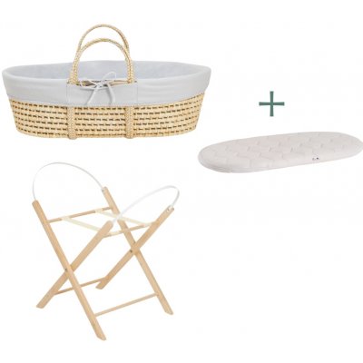 Ahojbaby sada Mojžíšův košík pro miminko Corn se skládacím stojanem natural, šedým potahem – Hledejceny.cz