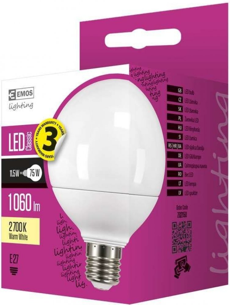 Emos LED žárovka Classic Globe 11,5W E27 teplá bílá | Srovnanicen.cz