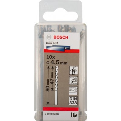Sada 10ks kobaltových vrtáků do kovu Bosch HSS-Co, DIN 338 - 4.5 x 47 / 0 mm, spirálový, válcovaný (2 608 585 883) – Zbozi.Blesk.cz