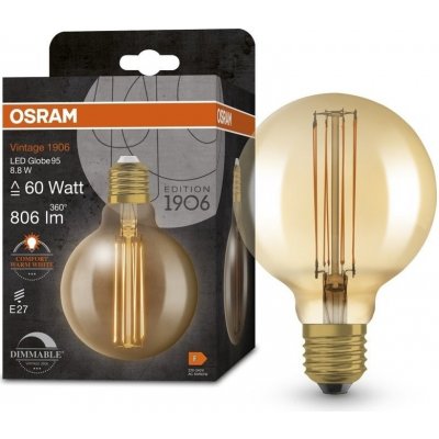 Osram 4058075761773 Zlatá vintage LED žárovka E27 8,8 W GLOBE, teplá bílá – Zboží Mobilmania