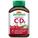 Jamieson Vitamíny C a D3 500 mg/500 IU tablety na cucání s příchutí třešně 30 tablet – Hledejceny.cz