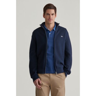 Gant Cotton Textured Zip Cardigan Evening Blue – Zboží Dáma