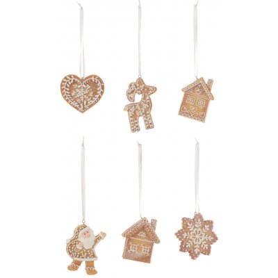 Jolipa J-Line by Jolipa Set 6ks závěsná dekorace perníček Ginger - 8*1*9 cm - J-Line by – Hledejceny.cz