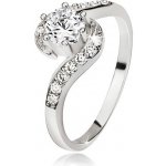 Šperky Eshop - Stříbrný prsten 925, zvlněná zirkonová ramena, kulatý čirý kamínek J9.16 - Velikost: 48 – Zboží Mobilmania