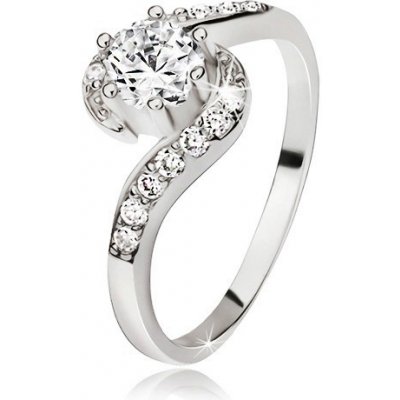 Šperky eshop Stříbrný prsten 925 zvlněná zirkonová ramena kulatý čirý kamínek J9.16 – Zboží Mobilmania