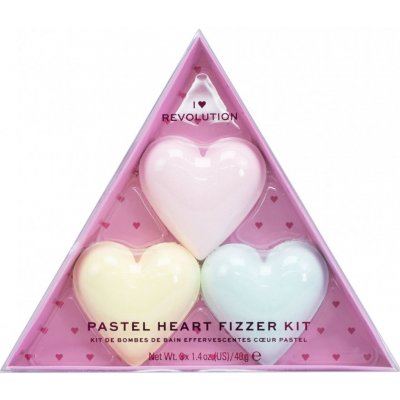 I Heart Revolution Fizzer Kit Passion Fruit barevné šumivé tablety do koupele 40 g + Lemon barevné šumivé tablety do koupele 40 g + Strawberry barevné šumivé tablety do koupele 40 g dárková sada