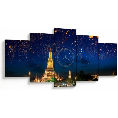 Obraz - Lampióny štěstí, Bangkok (s hodinami), pětidílný 150x80 cm s hodinami – Hledejceny.cz