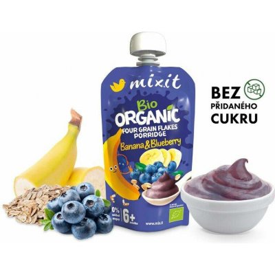 Mixit BIO kapsička Čtyřzrnná vločková kaše Banán a Borůvka 110 g – Sleviste.cz